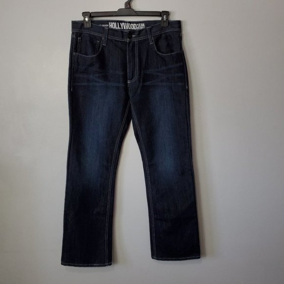 Hollywood The Jean People Dark Wash Whiskering Fading Low Boot Men's Jeans Sz 34 - Picture 1 of 10